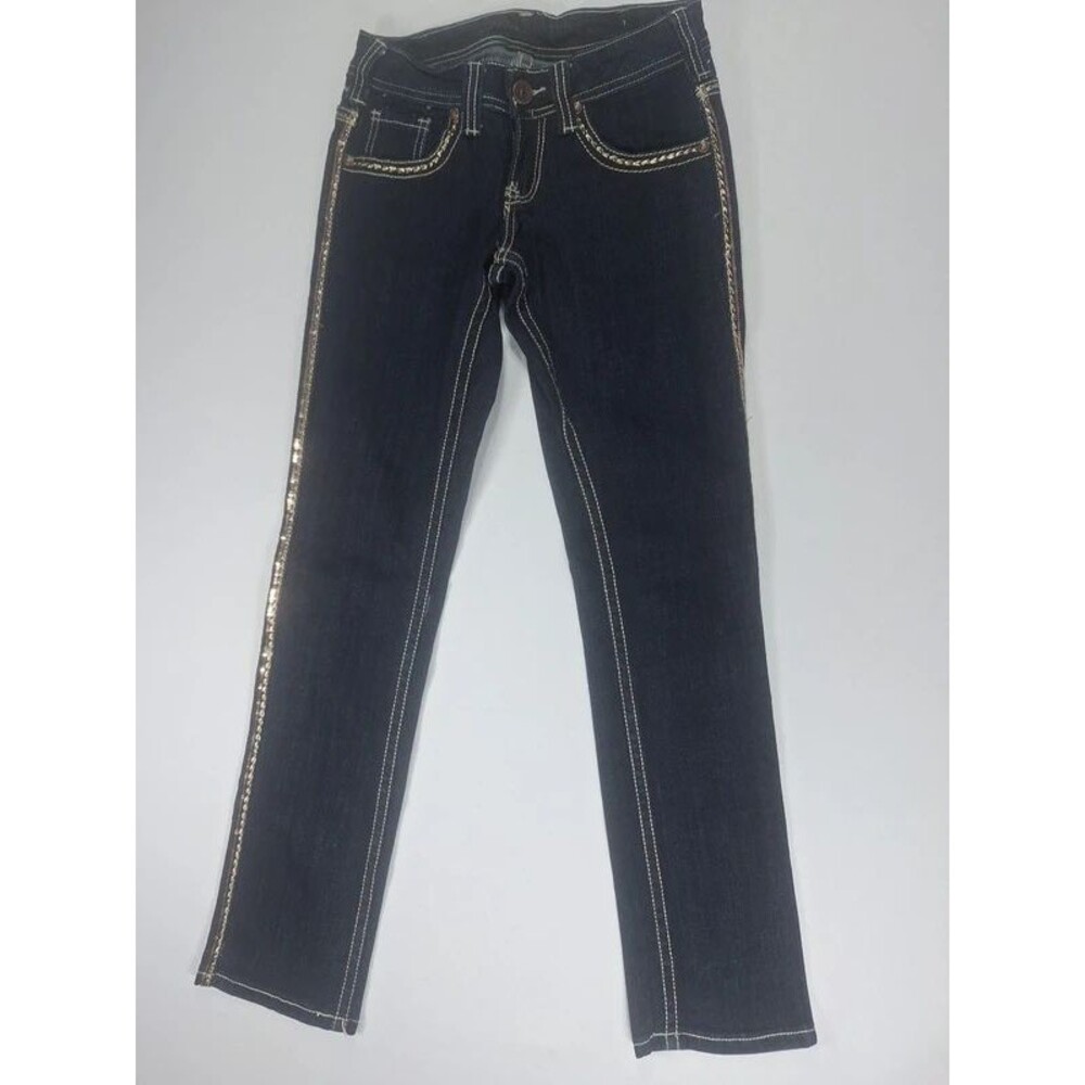 Cowgirl Tuff Golden Straight Jeans Womens 24x30 Dark Wash Rose Gold Sequin Bling